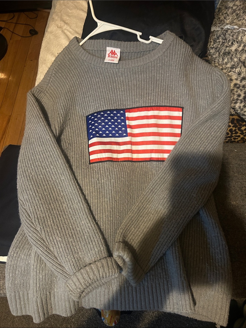Kappa Men's Gray Crewneck Sweater with Flag Patch